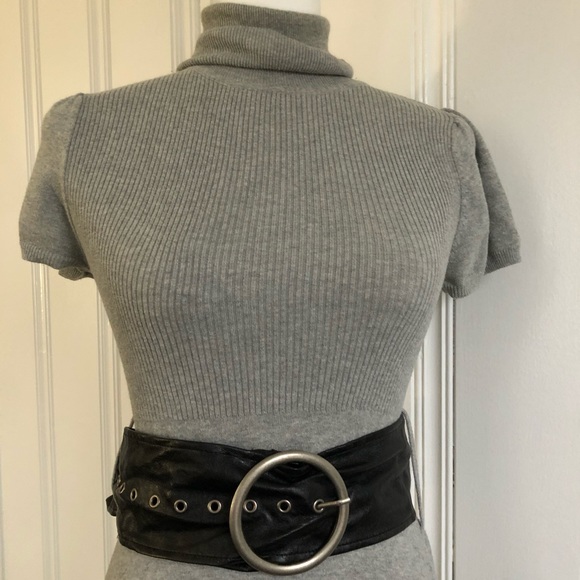 Gray half-ribbed turtleneck sweater dress - Picture 2 of 3